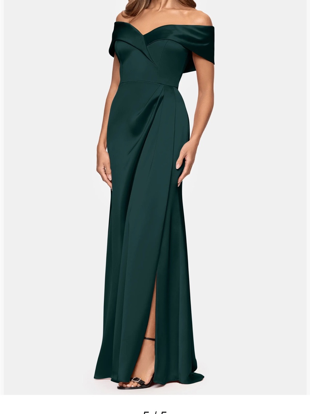 Xscape Off-Shoulder Forest Green Evening Satin Gown